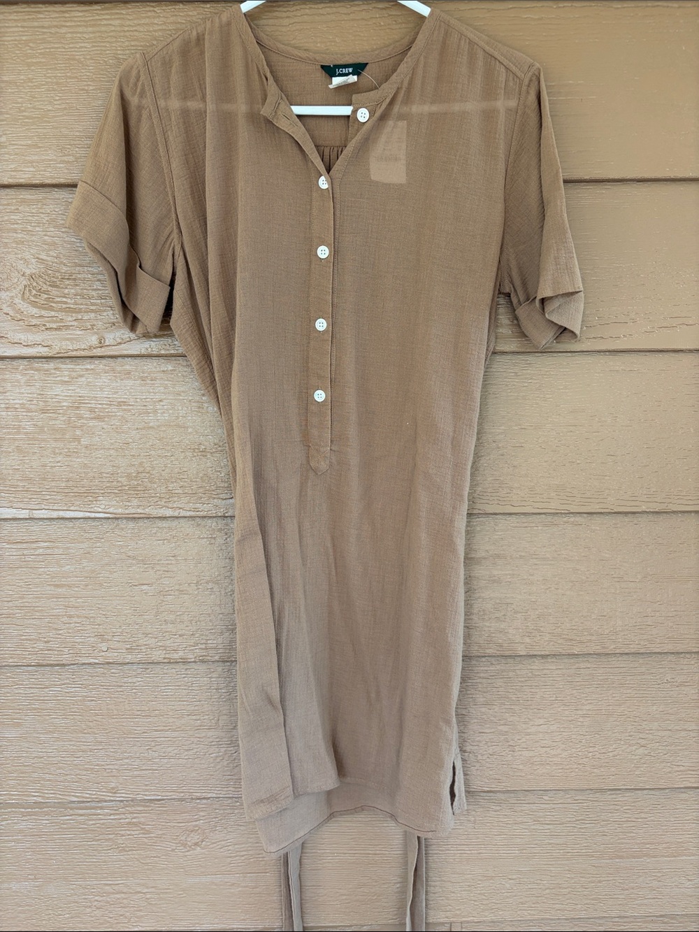 J. Crew NWT 100% Cotton Button-Front Shirt Dress in Camel Brown -Sz M - Picture 6 of 8